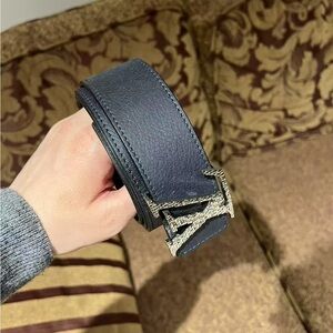 Louis Vuitton Black Leather Belt with Gold Buckle